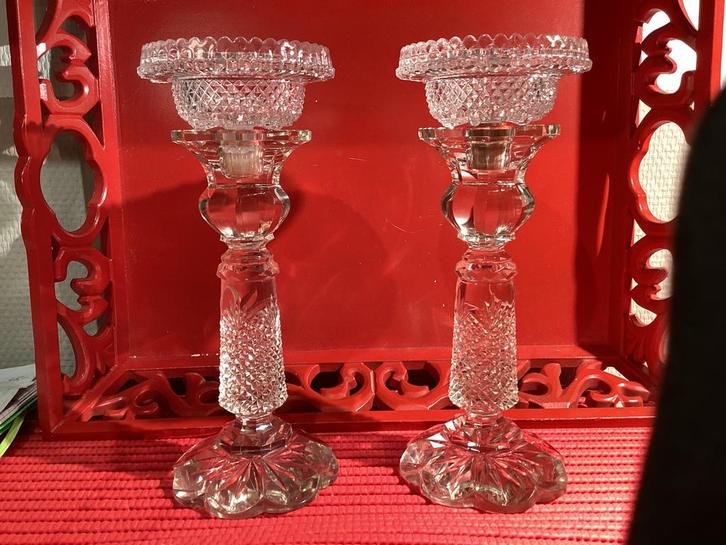 Antieke Kristallen Kandelaars - 25cm, Antiek en Kunst, Antiek | Kandelaars, Kristal, Ophalen of Verzenden