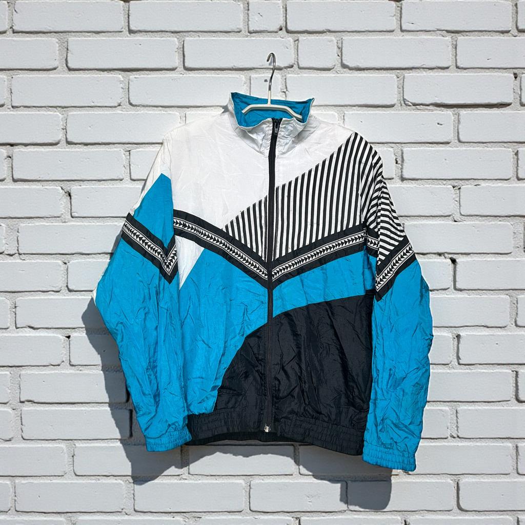 Vintage Jacket Maat M Blauw Zwart Wit Gabber 90s Carnaval, Kleding | Heren, Jassen | Zomer, Sunterra, Gedragen, V, V