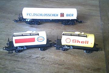 Marklin HO 3 Ketelwagons Esso - Shell - Feldschlosschen beschikbaar voor biedingen
