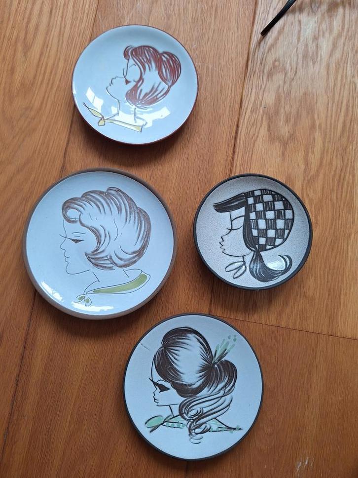 Midcentury Wandbordjes jaren 50/60 - Set van 4, Antiek en Kunst, Antiek | Wandborden en Tegels, Ophalen of Verzenden