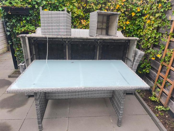 Tuinset hoekbank - Wicker met Glazen Tafelblad, Tuin en Terras, Tuinsets en Loungesets, Gebruikt, Wicker, Ophalen