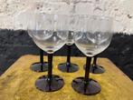 Set 5 vintage Franse wijnglazen op een zwarte voet, Ophalen of Verzenden, Zo goed als nieuw, Overige typen