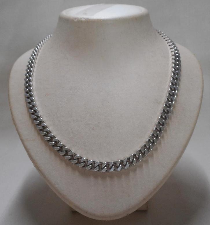 Zilveren zware gourmet schakel ketting nr.1566, Sieraden, Tassen en Uiterlijk, Kettingen, Zo goed als nieuw, Zilver, Zilver, Verzenden