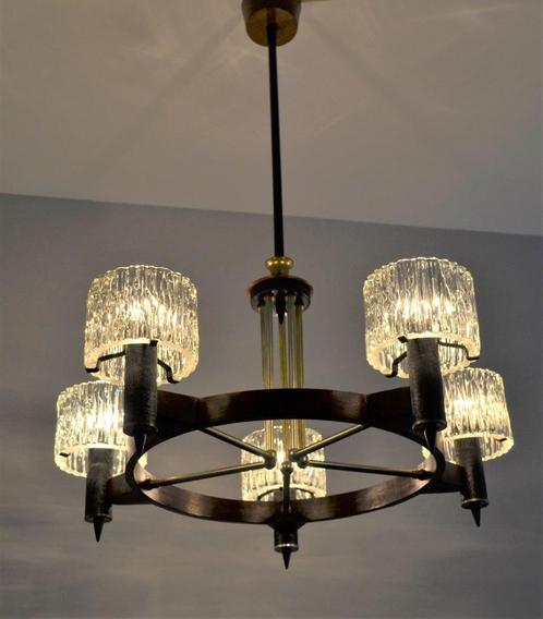 Vintage IJsglas lamp - Design Fagerlund for Orrefors - 1950, Huis en Inrichting, Lampen | Hanglampen, Gebruikt, 75 cm of meer