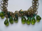 MOOIE VINTAGE KETTING MET GROENE GLASKRALEN, Sieraden, Tassen en Uiterlijk, Antieke sieraden, Verzenden, Overige materialen, Ketting