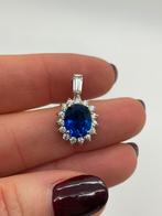 B390 Prachtige zilveren hanger art nouveau blauwe saffier, Overige voorstellingen, Ophalen of Verzenden, X, Met edelsteen