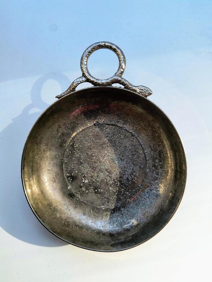 Antieke Tinnen Wijnproefbeker met Slang, Antiek en Kunst, Antiek | Tin, Ophalen of Verzenden