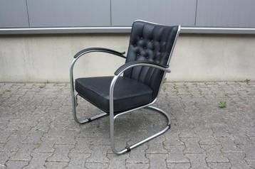Originele Gispen 412GE fauteuil | zwart kunstleer | Vintage beschikbaar voor biedingen