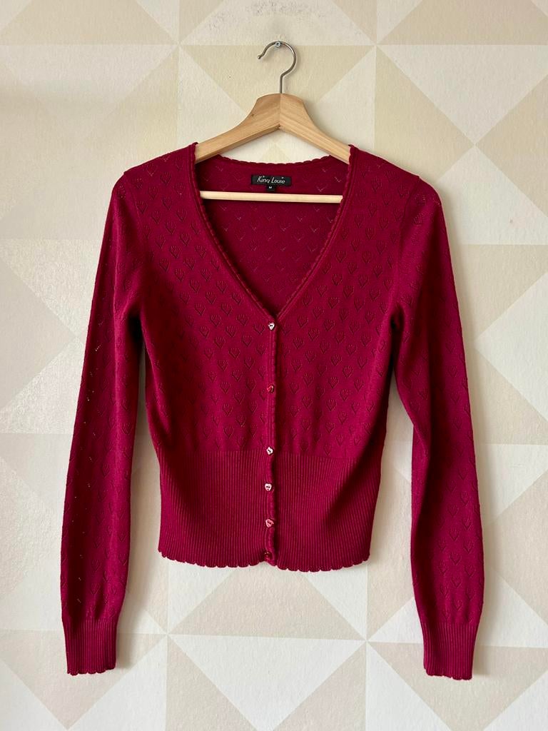 King Louie Cardi V Ajour vest hart rood cerise M/38 zgan, Ophalen of Verzenden, Zo goed als nieuw, Maat 38/40 (M), Rood
