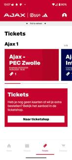 1x kaartje Ajax - PEC Zwolle vak 410 rij 23, Tickets en Kaartjes, Losse kaart, Eén persoon, September