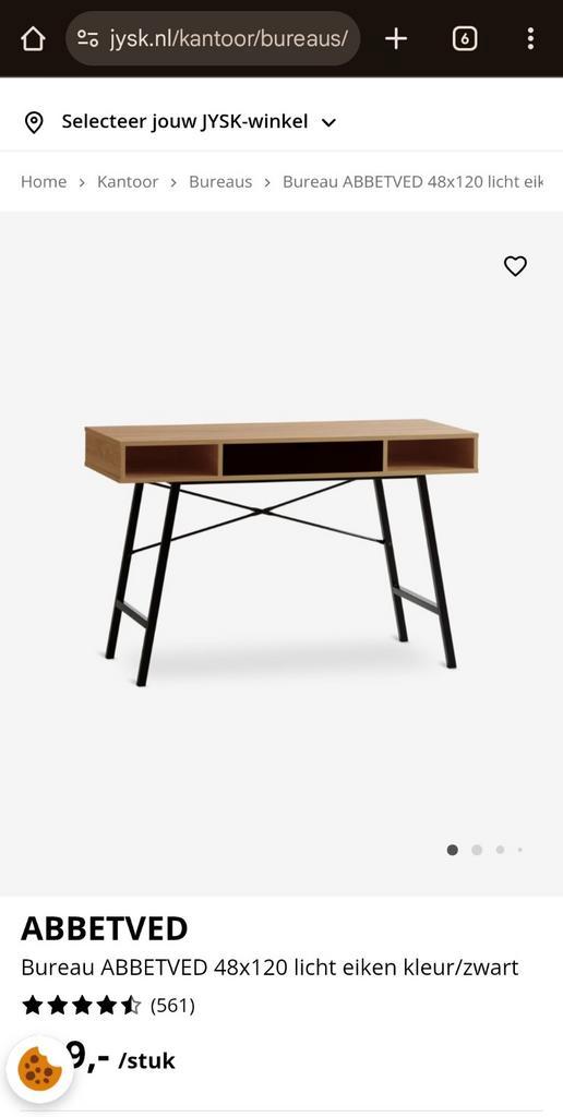 Jysk Abbetved Bureau - Licht eiken, 120x48 cm, Huis en Inrichting, Bureaus, Gebruikt, Bureau, Ophalen