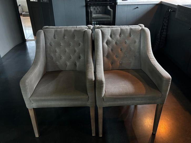 4 Bocx eetkamerstoelen, Huis en Inrichting, Stoelen, Gebruikt, Vier, Stof, Grijs, Ophalen