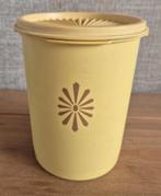 Tupperware trommel met sterdeksel Geel met Bruine bloem., Ophalen of Verzenden, Bruin, Bus of Trommel