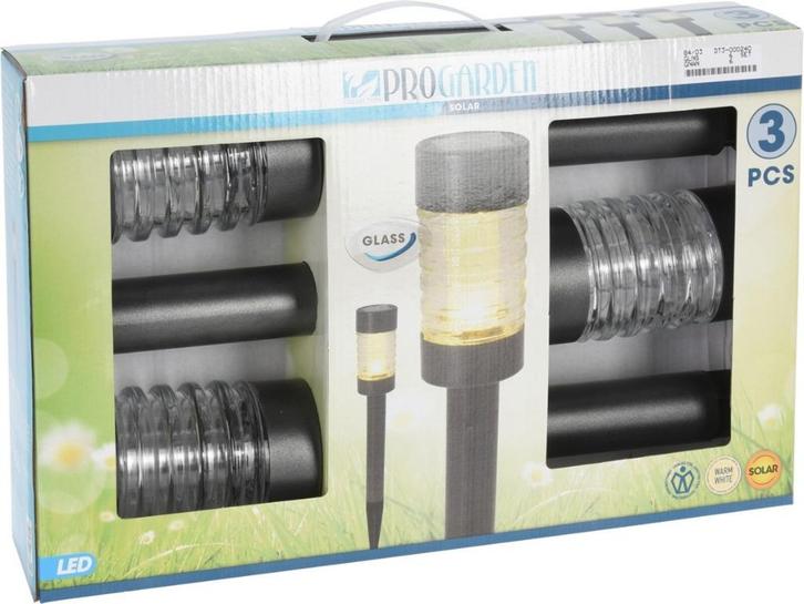 Solarlamp RVS Glas Antraciet 3 stuks led verlichting, Tuin en Terras, Buitenverlichting, Nieuw, Vloerlamp, Rvs, Minder dan 50 watt