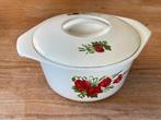 Vintage gietijzeren emaille pan lichtgeel met klaprozen, Antiek en Kunst, Ophalen of Verzenden