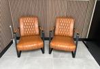 Cognac kleurige lederen stoelen, Huis en Inrichting, Stoelen, Ophalen, Gebruikt, Twee, Overige kleuren
