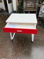 Compact Bureau - 80x58cm Wit Houtnerf, Rode Lade, Glas, Ophalen, Zo goed als nieuw, Bureau