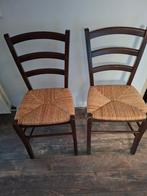 Set van 2 houten stoelen met rieten zitting, Huis en Inrichting, Stoelen, Ophalen, Gebruikt, Twee, Bruin