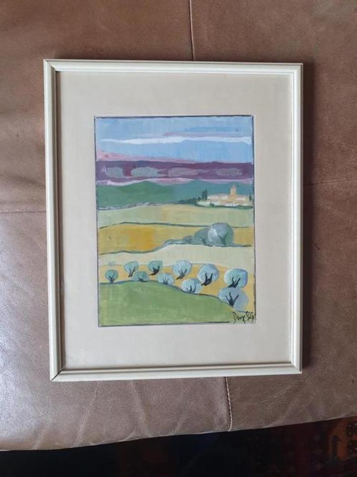 aquarel Marceau Doux-Sillas Provence Frankrijk Lineair land, Antiek en Kunst, Kunst | Schilderijen | Modern, Ophalen