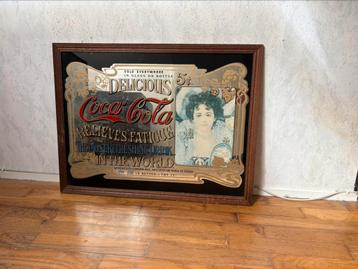 Retro reclame Coca Cola spiegel in originel houten lijst beschikbaar voor biedingen