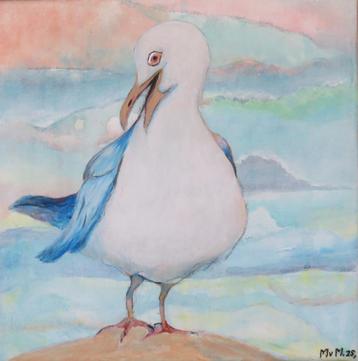 Acrylschilderij charmante meeuw 20x20 cm beschikbaar voor biedingen