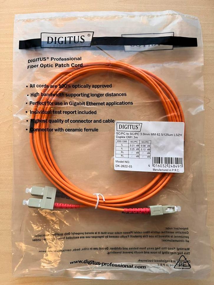 40 Stuks SC-SC Glasvezel patchkabel OM1 3M, Computers en Software, Pc- en Netwerkkabels, Nieuw, Ophalen of Verzenden