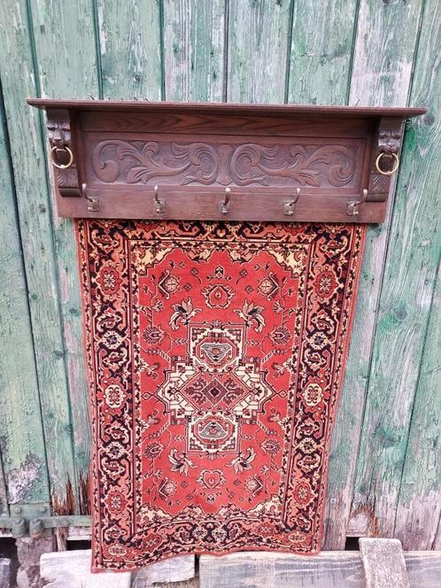 e kapstok + kleed, 5 haken, snijwerk eikenbladeren., Antiek en Kunst, Antiek | Woonaccessoires, Ophalen of Verzenden