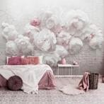 Witte pioenrozen behang, bloemen behang, Muurdeco4kids, Minder dan 10 m², Bloemen, rozen, trendy, modern, industrieel, Verzenden