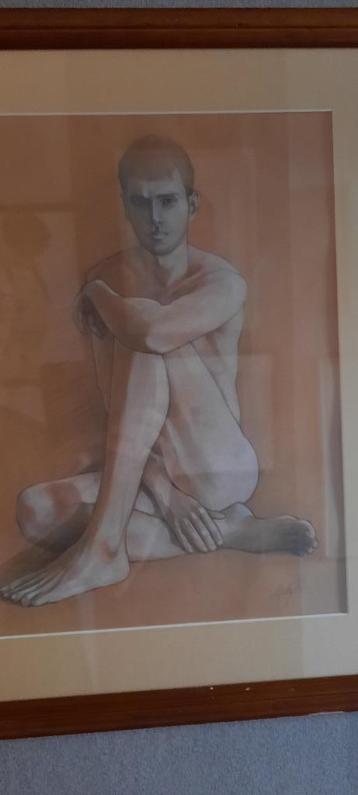 prachtige gesigneerde tekening in lijst met passepartout beschikbaar voor biedingen