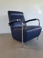 1x Leolux Scylla Fauteuil Hoog Blauw Leer - Chroom, Huis en Inrichting, 75 tot 100 cm, Ophalen of Verzenden, Zo goed als nieuw
