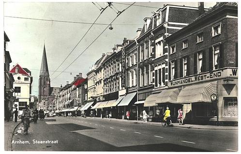 963201	Arnhem	Steenstraat	1955	Gelopen met postzegel, Verzamelen, Ansichtkaarten | Nederland, Gelopen, Gelderland, 1940 tot 1960