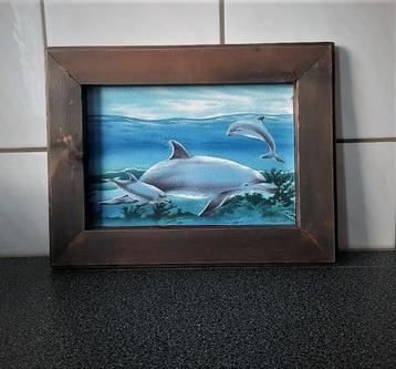 Houten lijst met dolfijnen afbeelding
