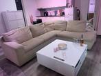 Grote zandkleurige ribstof loungebank, Huis en Inrichting, Banken | Bankstellen, Ophalen, 250 tot 300 cm, Gebruikt, Hoekbank