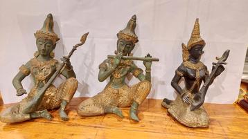 3 Koperen Tempelwachters - Muzikale Beelden beschikbaar voor biedingen