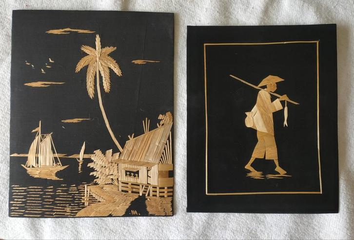 Rieten Schilderijen uit Bandung, Indonesië, Huis en Inrichting, Woonaccessoires | Wanddecoraties, Ophalen of Verzenden
