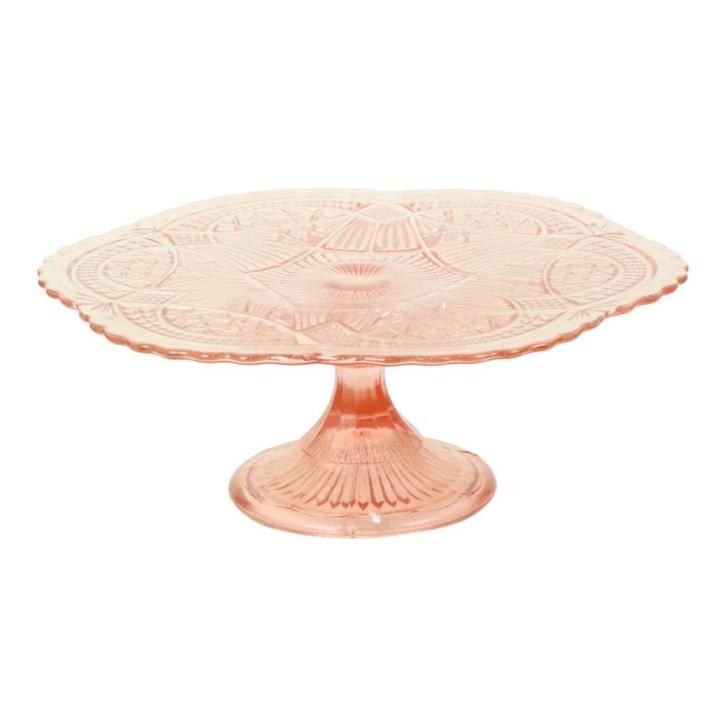 Art Deco Roze Taartschaal Standaard Depression Glass 33cm, Antiek en Kunst, Antiek | Glas en Kristal, Ophalen of Verzenden