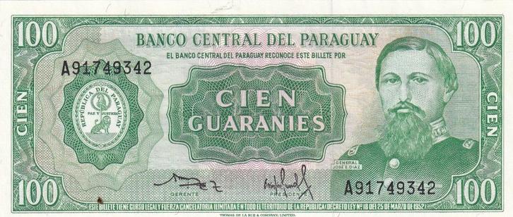 Paraquay 100 guaranies P199b, Postzegels en Munten, Bankbiljetten | Amerika, Los biljet, Zuid-Amerika, Verzenden
