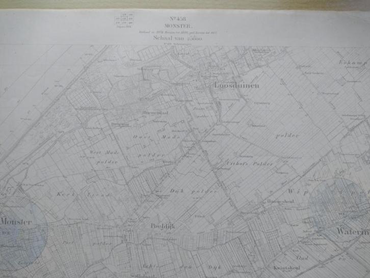 458 Monster Wateringen Loosduinen Poeldijk Plattegrond 1924, Antiek en Kunst, Kunst | Litho's en Zeefdrukken, Ophalen of Verzenden