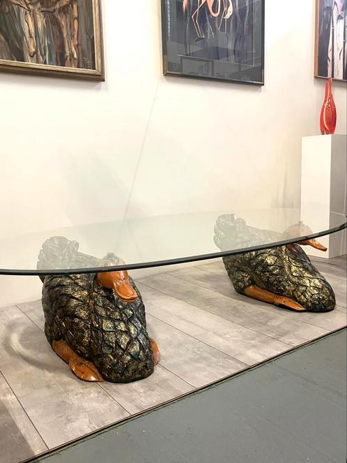 Exclusieve salontafel XXL met twee houten eenden, Huis en Inrichting, Tafels | Salontafels, Gebruikt, Ophalen