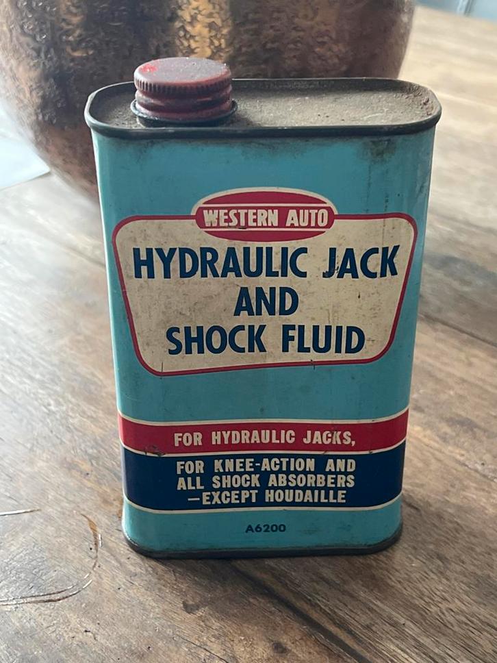 Vintage Western Auto Hydraulische Krik Olie, Verzamelen, Blikken, Gebruikt, Ophalen of Verzenden