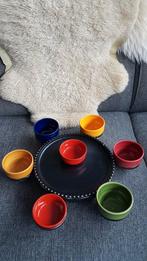 Vintage draaiplateau serveerschaal met kleurrijke kommetjes, Ophalen of Verzenden