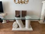 Eet tafel glas en fossiele steen, Huis en Inrichting, Tafels | Salontafels, Ophalen, 100 tot 150 cm, 50 tot 100 cm, Glas