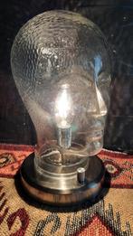 Tafellamp glazen hoofd op rvs voet, lees de beschrijving, Huis en Inrichting, Lampen | Tafellampen, Minder dan 50 cm, Ophalen of Verzenden