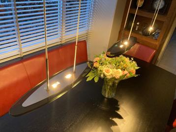Luxe design eettafel lamp 3x2 dimbaar, smokeglas en staal