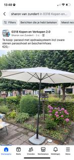 Parasol met opdraaisysteem. Incl zware parasolvoet en hoes, Tuin en Terras, Parasols, Ophalen, 2 tot 3 meter, Stokparasol