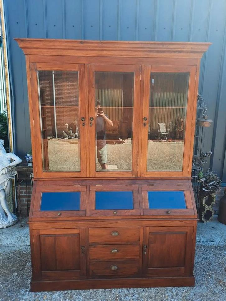 Teakhouten vitrinekast buffetkast grutterskast met facet ge, Huis en Inrichting, Kasten | Vitrinekasten, 25 tot 50 cm, Glas, Ophalen of Verzenden