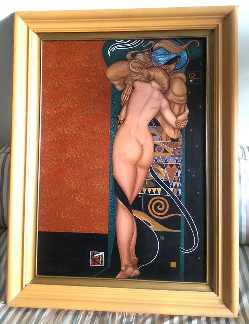 Art Nouveau - verliefd paar ca.1960 - vrij naar Gustav Klimt, Antiek en Kunst, Kunst | Schilderijen | Klassiek, Ophalen
