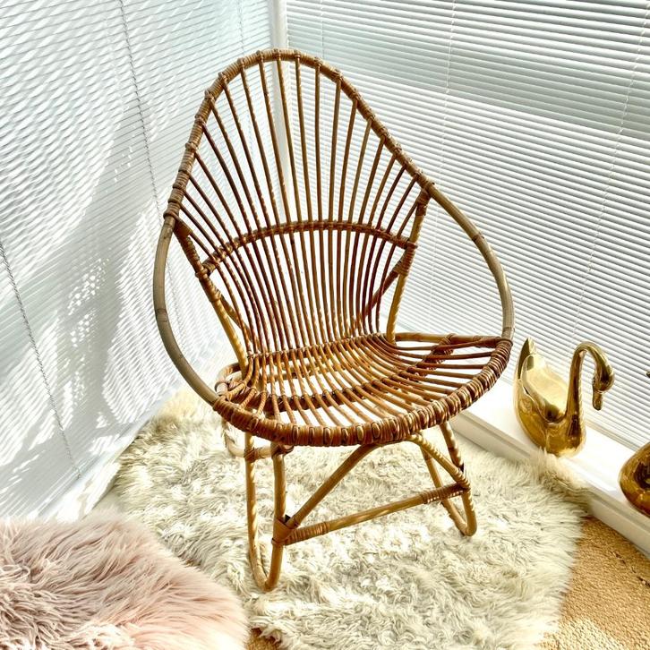 vintage jaren 50 bamboe STOEL rotan Mid Century design Boho, Huis en Inrichting, Stoelen, Gebruikt, Eén, Riet of Rotan, Bruin