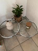 Bijzettafel met chroomvoet en 3 glasplaten, Huis en Inrichting, Tafels | Bijzettafels, Minder dan 55 cm, Metaal of Aluminium, Rond
