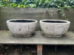 Set van 2 ovale PTMD potten met craquelé glazuur, Tuin en Terras, Ophalen, Gebruikt, 40 cm of meer, Binnen